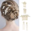 Bridal Pearls Hair Pins Hair Accessories for Brides with 3 PCS Hair Comb 2 PCS Hair Clips Hair Pieces for Women Wedding Engagement Anniversary