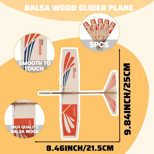 Set of 5 Balsa Wood Airplane Gliders for Kids,Balsa Wood Flying Model Airplane Kits Plane Party Favors,Balsa Flying Toys Airplanes Fun Birthday