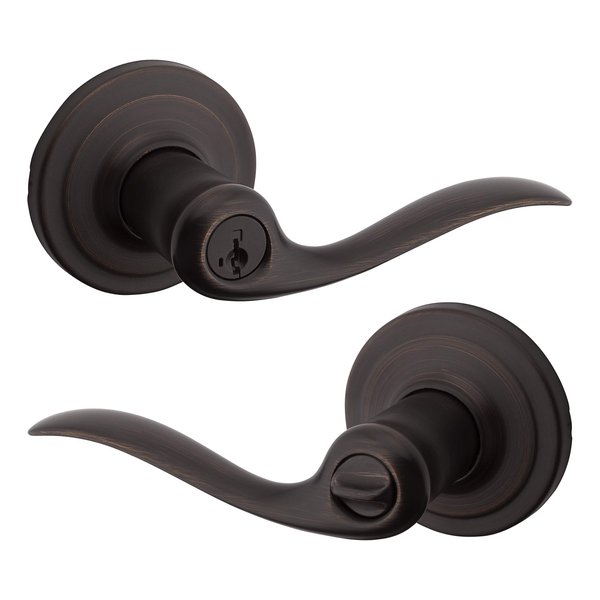Kwikset Tustin Entry Door Handle with Lock and Key, Secure Keyed Reversible Lever Exterior, For Front Entrance and Bedrooms, Venetian Bronze, Pick Resistant Smartkey Rekey Security and Microban