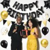 Black and Silver Birthday Party Decorations, Happy Birthday Decorations for Men Women Boys Girls with Happy Birthday Balloon Banner, Fringe Curtains,Star Balloons Kit For Boys Birthday Party Supplies