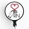 RN Heart Stethoscope - Retractable Badge Reel with Swivel Clip and Extra-Long 34 inch Cord - Badge Holder
