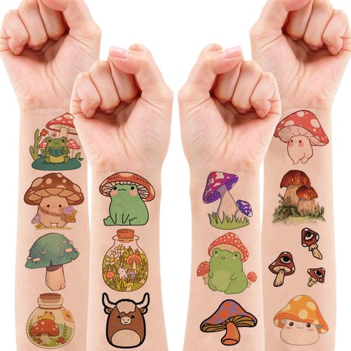 Mushroom Temporary Tattoos Birthday Party Supplies Decorations 96 PCS Tattoos Stickers Super Cute Party Favors Kids Boys Girls Gifts Ideas Classroom School Prizes Themed Baby Shower Christmas