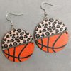 Sports Game Ball Football Basketball Wooden Leopard Print Drop Earrings for Women Holiday Round Baseball Soccer Volleyball Dangle Earrings Fans Players Jewelry-Basketball
