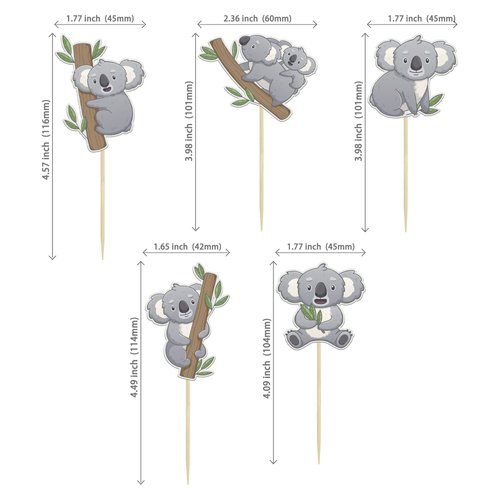30 Pack Koala Cupcake Toppers Glitter Wild Animal Cupcake Picks Koala Birthday Cupcake Decorations Baby Shower Birthday Theme Party Cake Decorations Supplies
