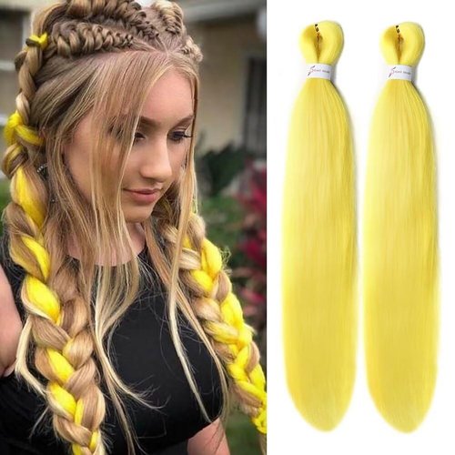 CANELIA Yellow Pre Stretched Braiding Hair 26 Inch 2 Packs Hot Water Setting Easy Braid Yaki Texture Braids Synthetic Hair Extensions for Box Braids Crochet Bradids Hair Extension (2 Packs,Yellow#)