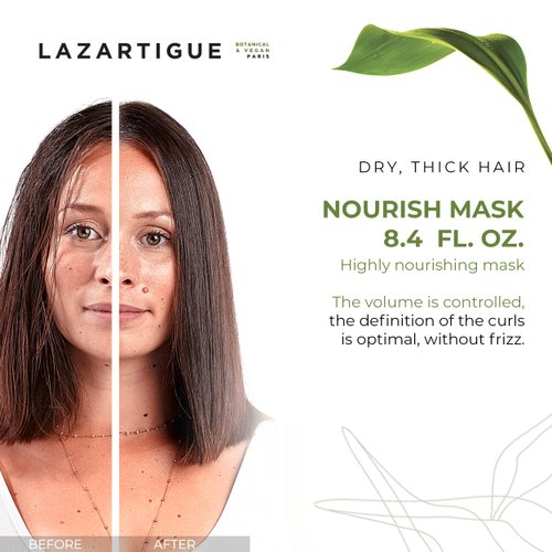 Lazartigue Nourish Mask - Moisturizing, Conditioning Treatment With Coconut Oil And Shea Butter - Non-Greasy, Easy Rinse, Super Creamy Formula - 100% Vegan, Sulfate And Silicone Free - 8.4 Oz