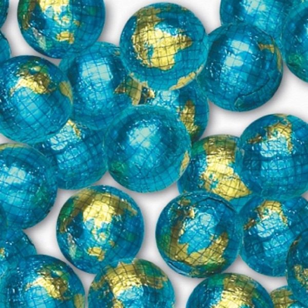 World Globe Premium Chocolate Earth Balls Wrapped in Shiny Earth Colored Foil - 1 LB