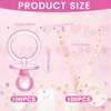100 Pcs Baby Shower Pacifiers Acrylic Necklace for Chupones para Baby Shower Pacifiers Party Favors Charm Pacifiers Necklace for Girls Boys Baby Shower Games Party Table Scatter Decorations (Pink)