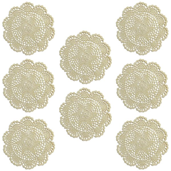 Phantomon 8 Inch Doilies Crochet Round Lace Doily Handmade Placemats 100% Cotton Crocheted Coasters, Flower Design, Pack of 8 (Beige)