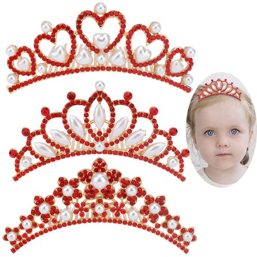 ANBALA Small Tiara Crown with Hair Comb, 3 Pack Mini Tiara Crown Princess Crystal Shiny Hair Accessories for 2 3 4 5 6 7 8 10 Years Girls Hair Dectoration Styling Cute Hair Accessories