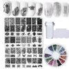 Nail Stamper Kit 4pcs Nail Art Stamping Plates Flower Leaves Image Template with Clear Stamper and Scraper Decoration Rhinestones for Nails Manicure DIY Design