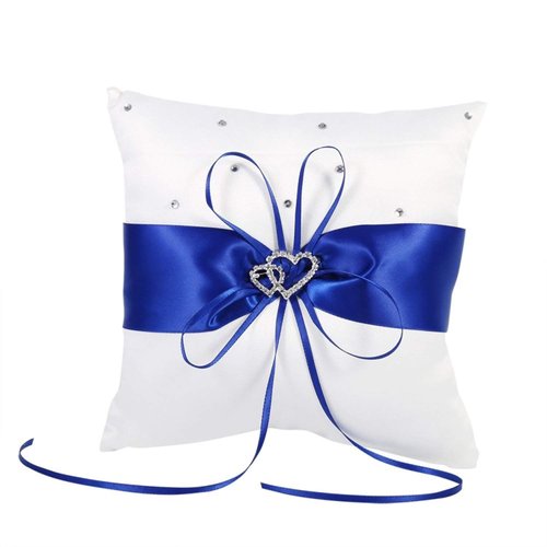Yosoo 20cm×20cm Bridal Wedding Pocket Ring Pillow Cushion Bearer with Double Hearts Decoration, Blue