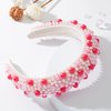 Mixcbe Valentine’s Day Pearl Headband for Women Fashion Hot Pink Pearl Jeweled Padded Headband Hair Accessories For Her(Valentine's Day)