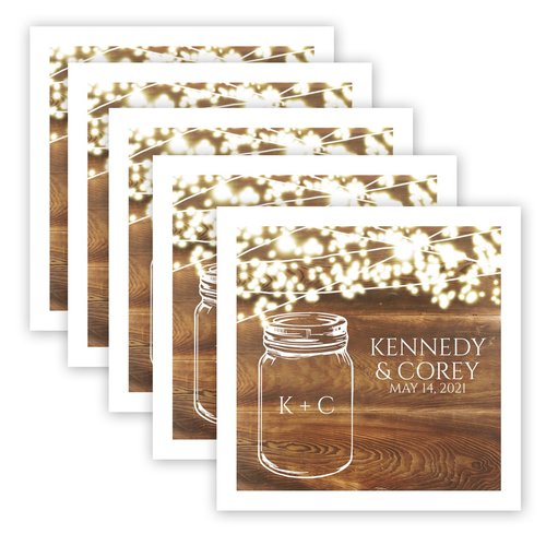 Country Sparkler Personalized Cocktail Napkins / 100 White Paper Uncoined Rustic Lights Napkins With Personalization / 4 3/4" x 4 3/4'' Folded Custom 3 Ply Napkins/Made In The USA