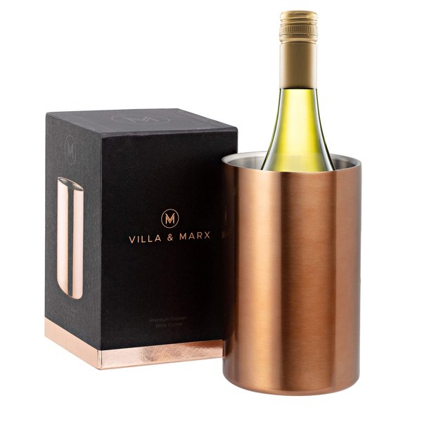 Villa & Marx Wine Chiller Bucket - Premium Champagne Bucket Keeps 750ml Bottles Cold for Hours - Insulated White Wine Bottle Cooler Without Ice - Wine Cooler Bucket for Wine Lovers (Copper)