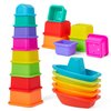 AMCHSURI Stacking Cups Toy Set, Fun Educational Baby Toys, 13-PC Stackable Cups with Number Rainbow Nesting Cups & Bath Boats Bath Toy for Babies 6-12 Months Stacking Cups for Toddlers 1-3