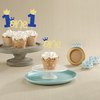 Ephlyn 24Pcs 1st Birthday Cupcake Toppers Glitter Crown One Cake Topper Decorations First Birthday Cake Decorations for Baby Shower 1st Birthday Party Supplies Blue Gold