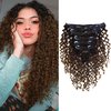 Anrosa Hair Extensions Clip In Human Hair Natural Black #1B Spiral Curly Hair Clip In Extensions 3A 3B Type Double Weft Brazilian Remy Thick Hair Jerry Curly Hair Extensions 120gram 22inch