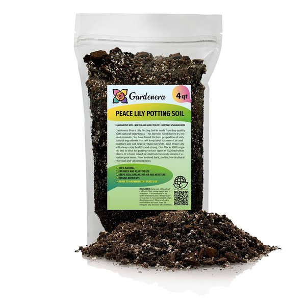 Gardenera's Peace Lily Soil Mix for Thriving Indoor Plants: Hand-Crafted for Optimal Growth [4-Quart Bag]