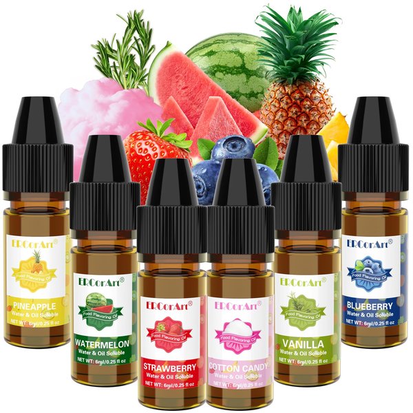 Food Flavoring Oil - Concentrated Candy Flavors, 6 Liquid Lip Gloss Flavoring Oil, Cotton Candy Pineapple Flavor Oil for Baking, Cooking, Slime Making, Drinks, Water & Oil Soluble - 0.25 Fl Oz