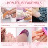 Long Press on Nails Coffin Fake Nails Pink Acrylic Nails with Flower Rhinestones And Silver Butterfly Designs False Nails Full Cover Stick on Nails Glitter Artificial Nails Manicure for Women 24Pcs