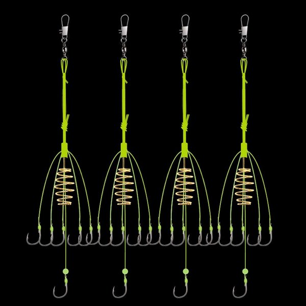 Dyxssm Fishing Feeder Carp Fishing Hooks with Fishing Spring Carp Feeder (Pack of 4) (Green, 10#)