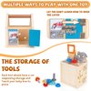 Wooden Kids Tool Set Toddler Tool Box with Door Latch Lock Wood Tool Kit Construction Toys Stem Montessori Educational Pretend Play Tool Toy Birthday Gift for Toddlers Boys Girls