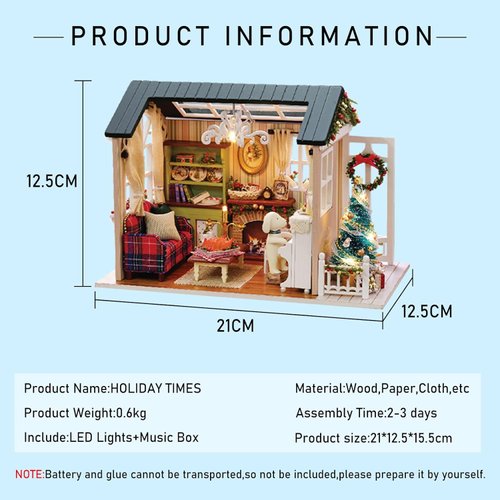 DIY Miniature Dollhouse Kit, CUTEROOM Wooden Dollhouse Kit Miniature House Kit with Furniture, for Adults Kids (Holiday Time)