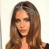JEAIRTS Rhinestone Head Chain Silver Crystal Tassel Wedding Headpiece Chains Sparkly Bridal Forehead Hair Dress Halloween Prom Jewelry Accessories for Women and Girls