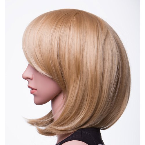 SWACC 11” Women Short Straight Synthetic Bob Wig Candy color Cosplay Wig Anime Costume hairpiece for Party with Wig Cap (Beige Blonde-08)