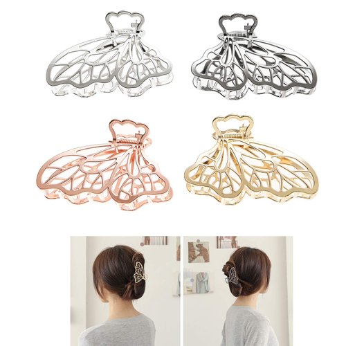 KISSKIKO Butterfly Hair Claw Clips Women 4 Pcs | Gold/Silver Cute Nonslip Small Claw Clip | Suitable for Thick Curly Long Sparse Hair Style | Metal Hair Claw Gift for Girls