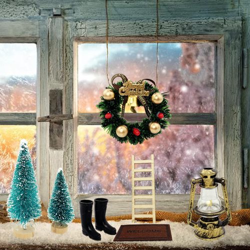 8Pieces Miniature Dollhouse Christmas Decoration Kit 1:12 Mini Scene Model Set Accessories for Miniature Fairy Garden Wall Home Party (Vintage Color-2)