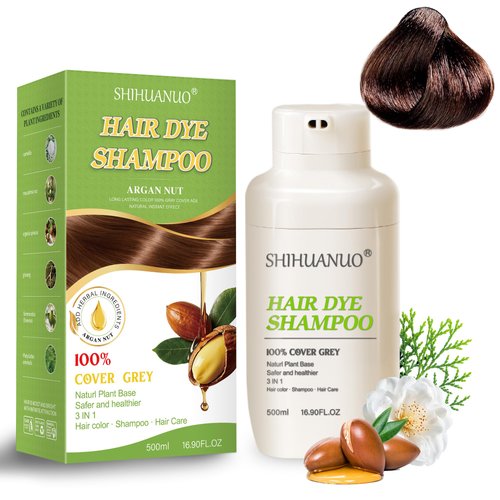 SHIHUANUO Hair Dye Shampoo 3 in 1 for Gray Hair Coverage, Argan nut Natural Shampoo Hair Dye for Women & Men/Ammonia-Free 520ml(Brown)