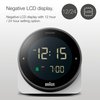 Braun Digital Alarm Clock with Snooze, Negative LCD Display, Rotating Bezel for Quick time Setting, Crescendo Beep Alarm in White, Model BC24W.