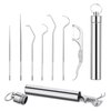 Larrel Stainless Steel Toothpicks, 7PCS Portable Dental Pick Reusable Stainless Steel Toothpicks Pocket Set Tooth Stains Remover for Outdoor Picnic Camping Travel