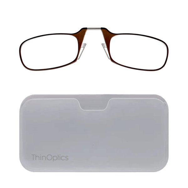 ThinOptics unisex-adult Reading Glasses + White Universal Pod Case | Brown Frames, 2.50 Strength Readers Brown Frames / White Case, 44 mm