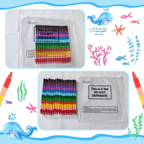 Marspark 20 Pcs Stackable Crayons Stacking Buildable Crayons Colorful Stackable Crayons Party Favors DIY Rainbow Pencils for School Office Birthday Party, 12 Colors(Vivid Color,Flat)