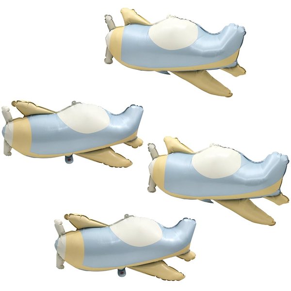 4D Matte Plane Balloons Transportation Airplane Helicopter Party Supplies Adventure Decoration, 4 Pack Cartoon Flying Plane Balloon Fighter Copter Aircraft Mylar Balloons Fighter Jet Airplane Balloons
