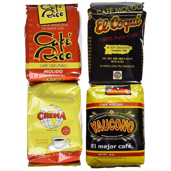 Puerto Rican Variety Pack Ground Coffee - 4 Local Favorites in 8 Ounces Bags (2 lbs Total)
