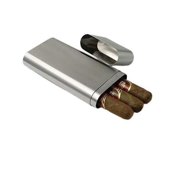 CNFLASK Stainless Steel Triple Cigar Case Cigar Tube Pocket Cigar Holder (Brush finish) (Stainless Steel, Brushed)