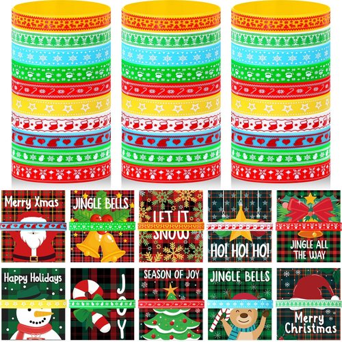 Equsion 100 Set Christmas Silicone Bracelets with Christmas Tags Xmas Rubber Wristbands for Kids Adult Christmas Party Favors Bracelets Silicone Wristband Christmas Birthday Decoration Gift Supplies