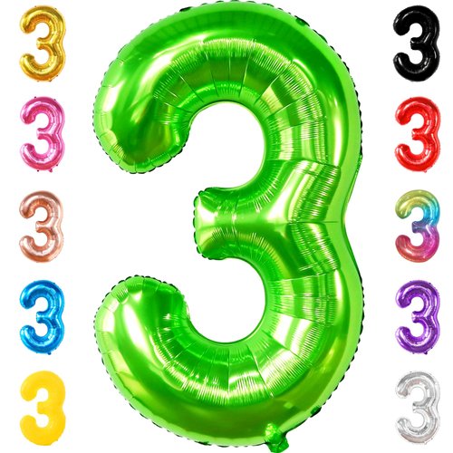 KatchOn, Light Green Number 3 Balloon - 40 Inch | Green 3 Balloon Number for Three Rex Birthday Decorations Boy | Green Three Balloon for Dinosaur Birthday Party Supplies | 3rd Birthday Decorations