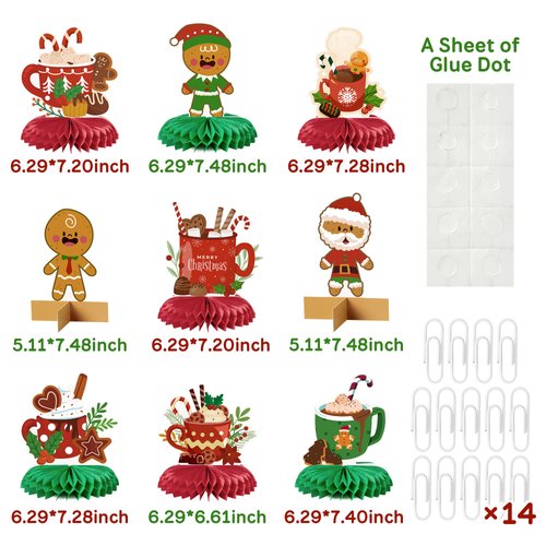 EmmgHen 9 Pcs Hot Cocoa Christmas Party Centerpieces Colorful Gingerbread Marshmallow Chocolate Coffee Honeycomb Centerpieces 3D Table Toppers Bar Sign Decor Xmas Winter Holiday Decorations Supplies