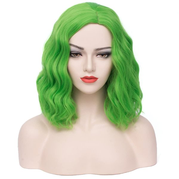 MAGQOO Green Wig for Women Green Bob Wig St Patricks Day Wig Short Curly Wavy Green Wigs Side Part Synthetic Heat Resistant Cosplay Costume Wigs