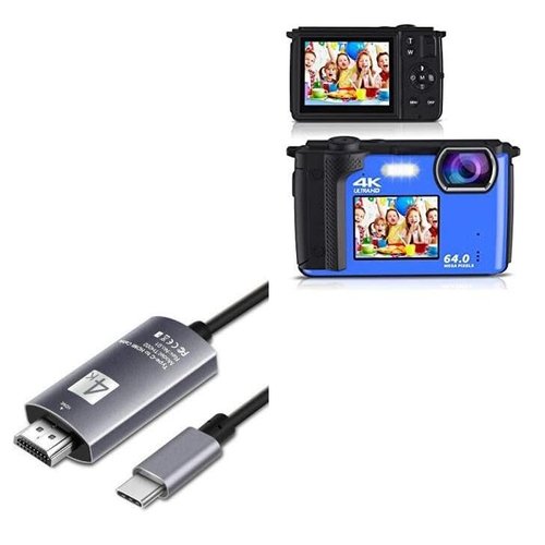 BoxWave Cable Compatible with Saneen Digital Camera 4K 64MP - SmartDisplay Cable - USB Type-C to HDMI (6 ft), USB C/HDMI Cable - Jet Black