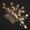 BERYUAN Wedding Gold Leaves Crystal Rhinestone Hair Comb Emered Green Crystal Rhinestone Hair Comb Leaves Gold Wedding Headpiece for Wedding Women