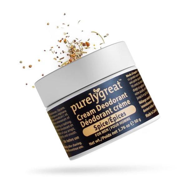Purelygreat - All Natural Men’s Deodorant, Long-Lasting Natural Deodorant for Daily Use, Aluminum-Free Cream Deodorant for Men, EWG Verified Handcrafted Vegan Deodorant, Spice, 50 g