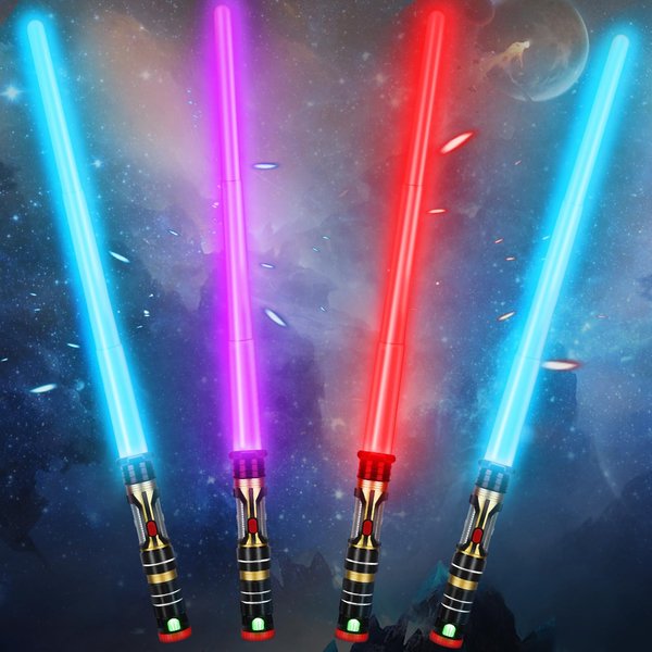 AuntyFey Light Up Saber for Kids Adults, Retractable Dark Light Up Saber for Adult Sword Kid Set, 4 Pack Toy Light Up Saber, Toy Light Sword for Kids Boy 3-8, Blue, Red, Purple Light Savers Party