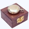 Antique Retro Compass Functional Marine Compass with Brown Wooden Box, 2 inches Shiny Brass Finish