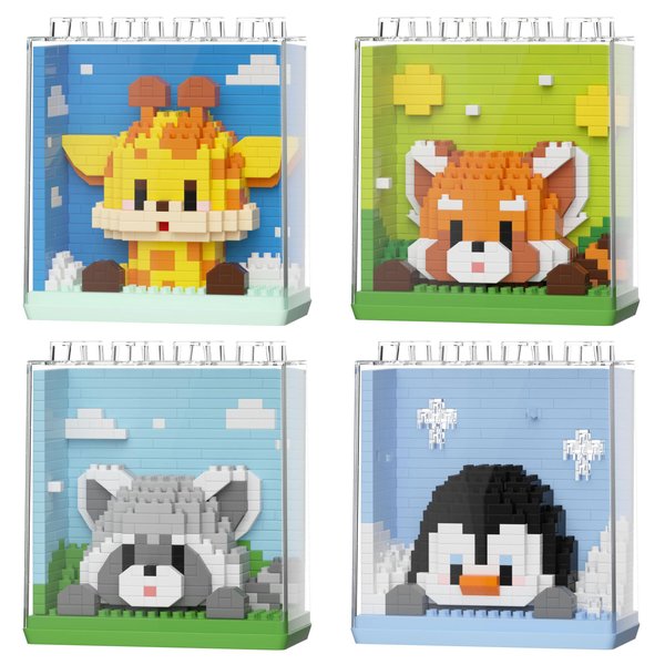 JQARCH Mini Animals Building Blocks Set,with Pig, Tiger,Panda,Capybara,4Packs Kit Birthday Party Favor Gifts Toys for Ages 8-13﻿ (Block Zoo B 1386PCS)